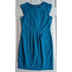 G2000 Teal Round Neck Sheath Dress 34 (S) pleated pencil midi gold zipper office